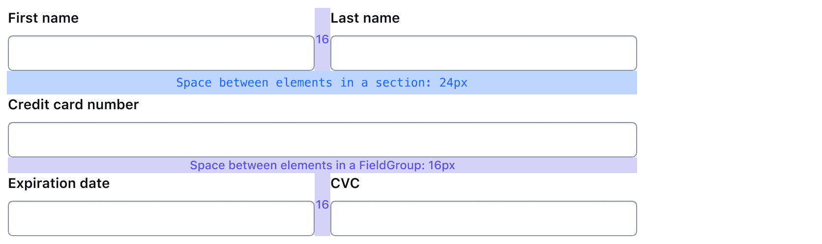 Section Multi Field Group example depicting spacing between grouped fields