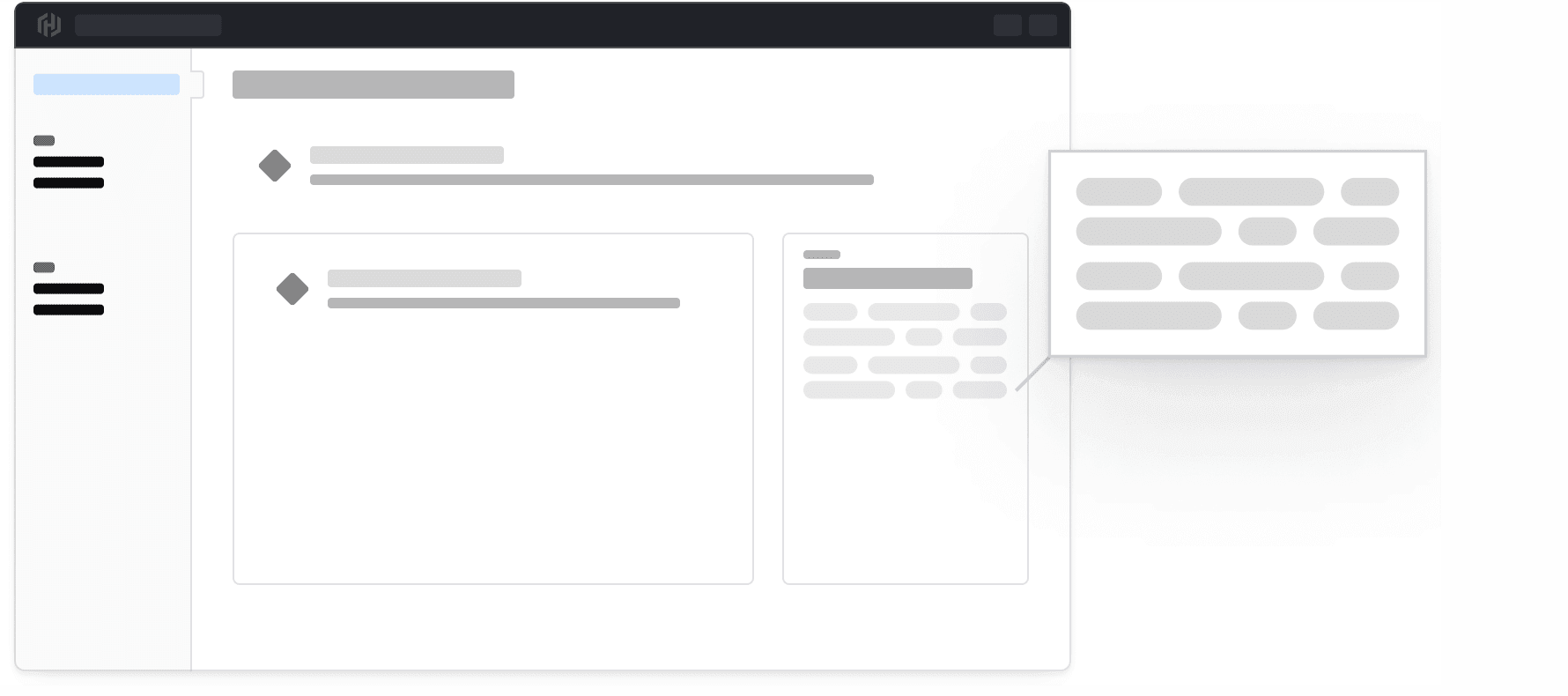 Skeleton of an app with tags in a group where they fill the container and wrap onto 4 rows.