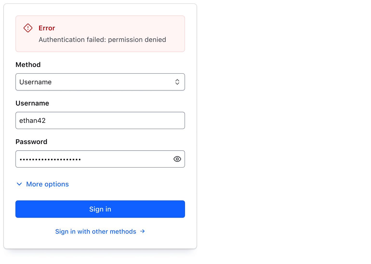 Sign in page with authentication error alert at the form level